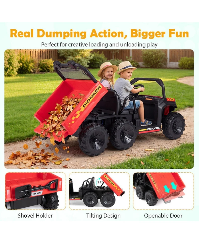 Hongge 2-Seater Remote Control Ride-On Dump Truck, 110 lbs Capacity, Ages 3+