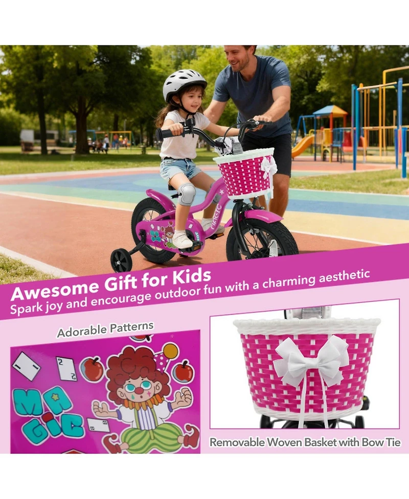 Hongge 12-Inch Kids' Bike with Detachable Training Wheels and Adjustable Seat, 110 lbs Capacity, Ages 3–8