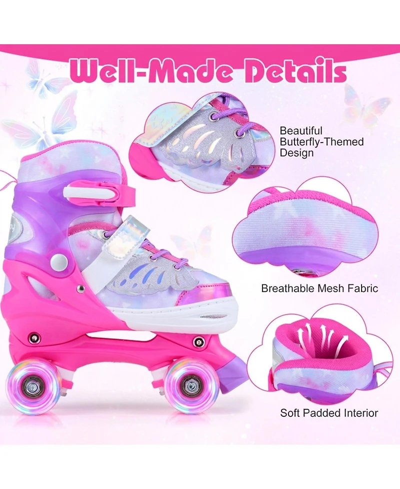 Hongge Light-Up Wheels Adjustable Reinforced Brake Roller Skates, Sizes 11C-1, Ages 5-7