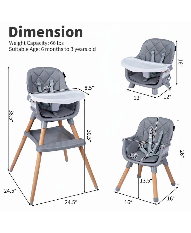 Sugift 9-in-1 Convertible High Chair for Babies and Toddlers with Seat Cushion