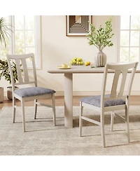 Sugift Set of 2 Wooden Upholstered Dining Chairs with High Curved Back