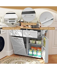 Sugift Rolling Kitchen Island with Trash Can Cabinet Drop-Leaf and Rubber Universal Wheels