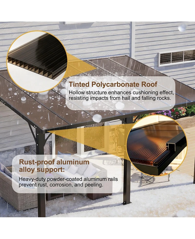 Asagikoiai 9x13 Ft Hardtop Gazebo, Aluminum Patio Pergola with Polycarbonate Roof