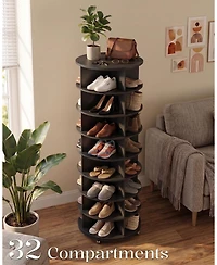 Aecojoy 8 Tier Rotating Shoe Rack with 2 Drawers and Casters Spinning Storage Tower Organizer