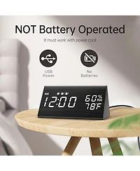 Jall Wooden Digital Alarm Clock 3 Alarms with Weekday Mode Humidity and Temperature Sensor Adjustable Brightness Usb to Barrel Cord No Batteries