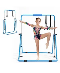 Hongge Adjustable Height Junior Gymnastics Horizontal Bar Folding Design with Gymnastic Rings Rated 140 lbs