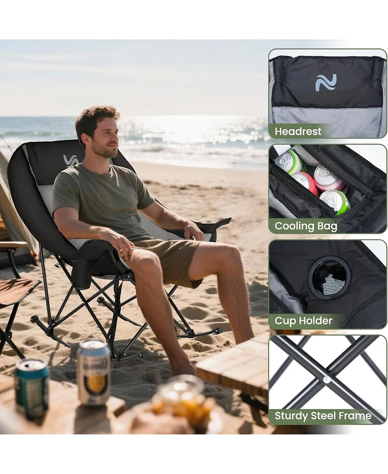 Mooncool Oversized Rocking Camping Chair Supports 400 lbs with Side Pocket, Cup Holder and Carry Bag Outdoor