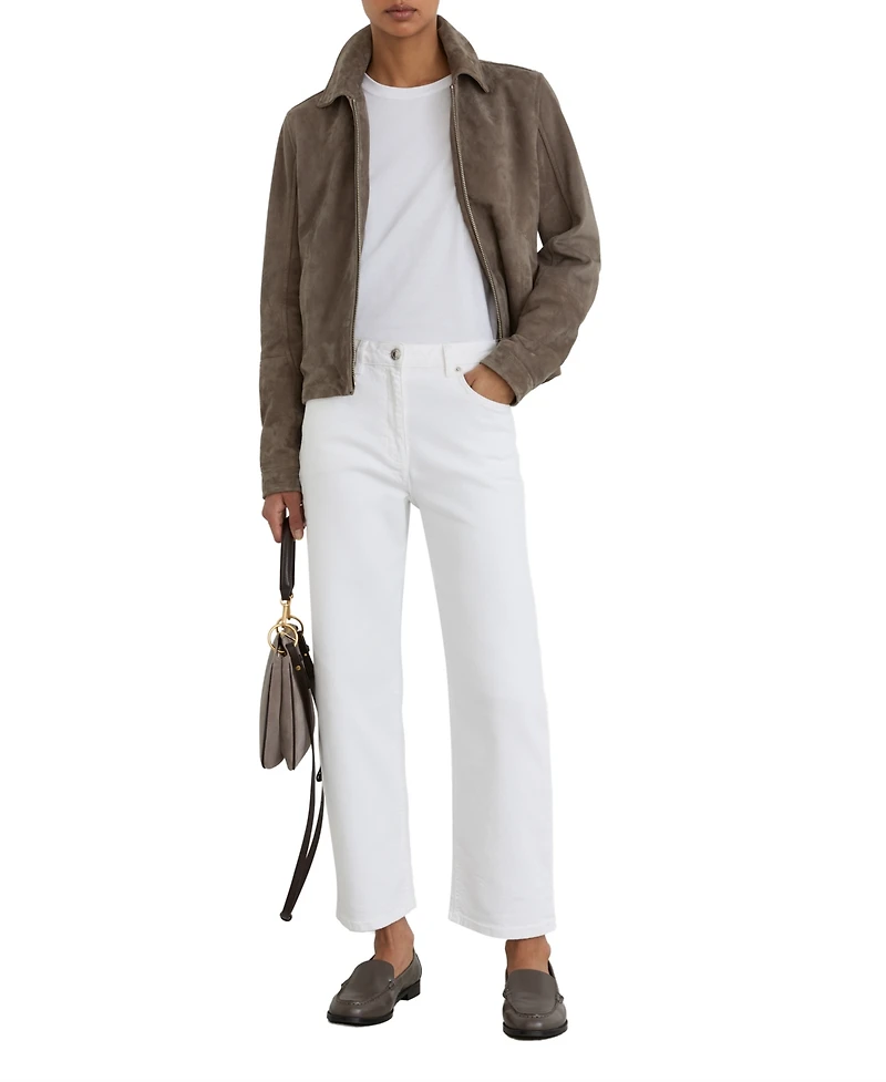 Reiss Women's Suede Zip-Through Moto Jacket