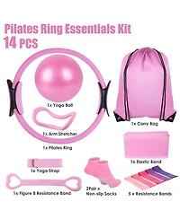 Sevorley 14-Piece Pilates Kit with Ring, Ball, 5 Resistance Bands, Yoga Strap, Non-Slip Socks and Carry Bag