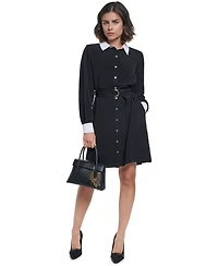 Karl Lagerfeld Paris Women's Belted Contrast-Collar Shirtdress