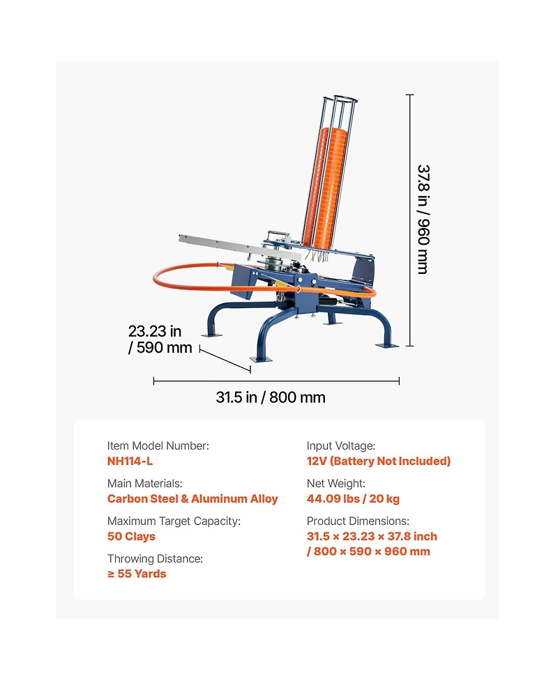 Sugift 50 Clay Pigeon Thrower 55 Plus Yards Automatic Skeet and Trap Launcher with Adjustable Angle Foot Pedal