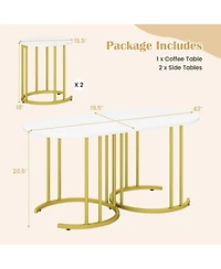 Sugift Nesting Coffee Table Set of 3 with Faux Marble Tops and Powder-Coated Metal Frame