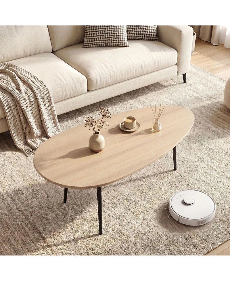 Sugift Oval Mid-Century Coffee Table with Sturdy Metal Frame and Wide Tabletop