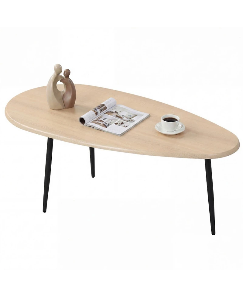 Sugift Oval Mid-Century Coffee Table with Sturdy Metal Frame and Wide Tabletop
