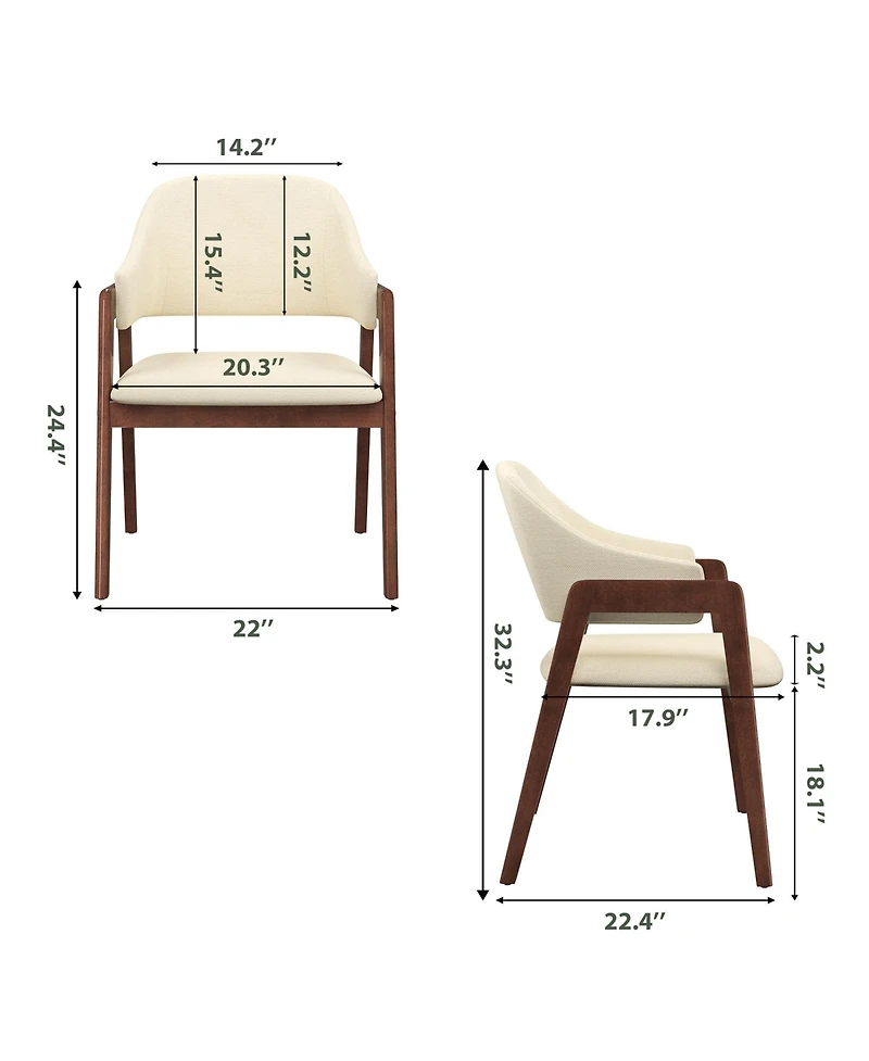 homfan Dining Chairs Set of 4 with Arms, Modern Upholstered Fabric Dining Chair, Sturdy Wood Chairs with Ergonomic Curved Backrest for Kitchen