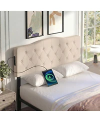 Sugift Tufted Upholstered Headboard for Full and Queen Bed with Charging Station