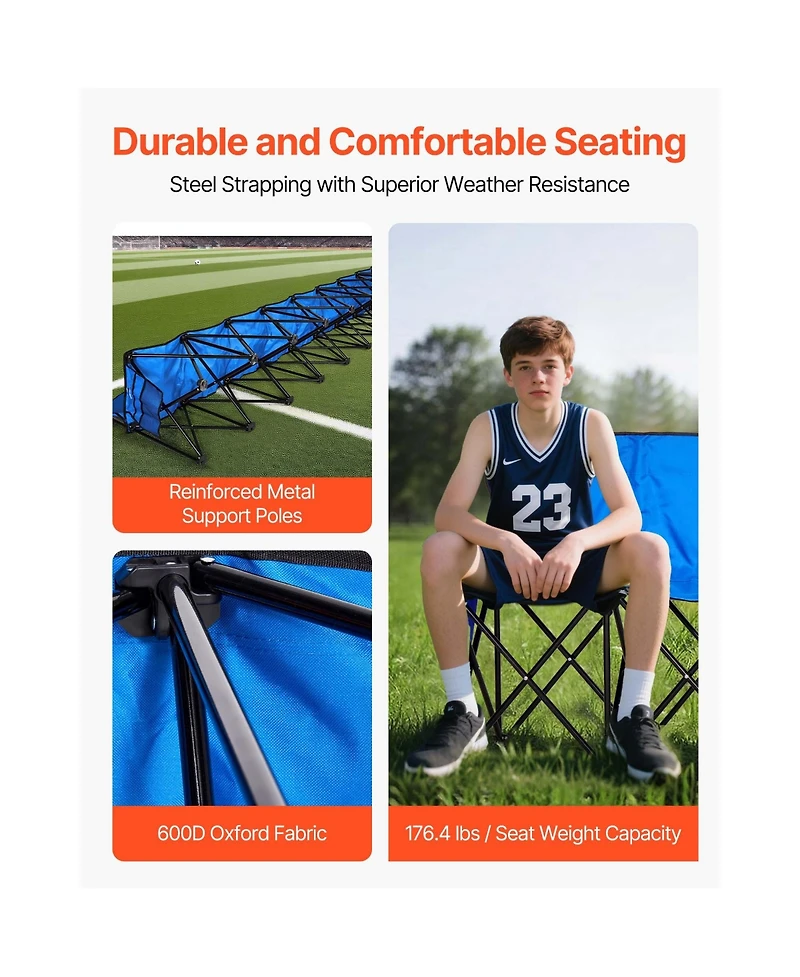 Sugift Portable 8-Seat Folding Soccer Bench with Side Pockets Carrying Bag and Back Rest