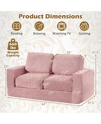 Sugift 2-Seater Floor Couch Loveseat Foam Sofa with Removable Washable Corduroy Cover