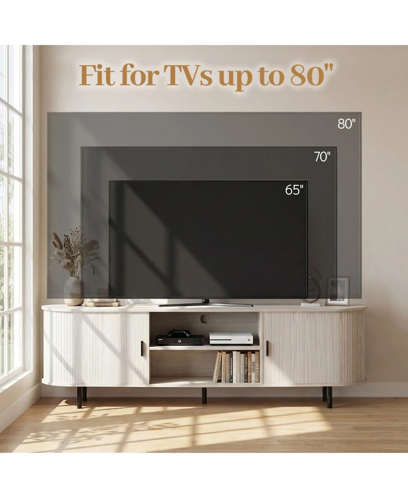 Sugift Tv Stand for TVs with Fluted Sliding Doors and 8 Storage Compartments
