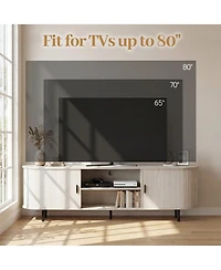 Sugift Tv Stand for TVs with Fluted Sliding Doors and 8 Storage Compartments