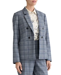 Jones New York Plus Faux Double-Breasted Plaid Patch-Pocket Blazer