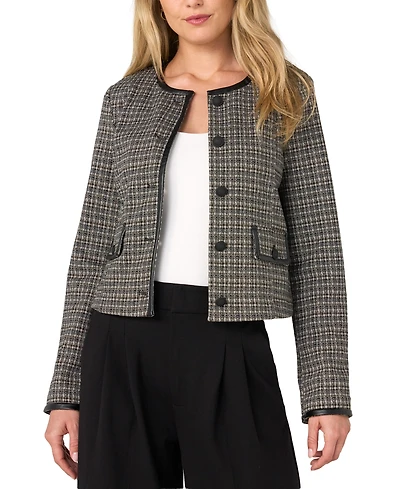 Liverpool Los Angeles Petite Cropped Collarless Plaid Blazer