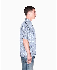 A|X Armani Exchange Men's Short Sleeve All-Over Logo Woven Button-Down Shirt