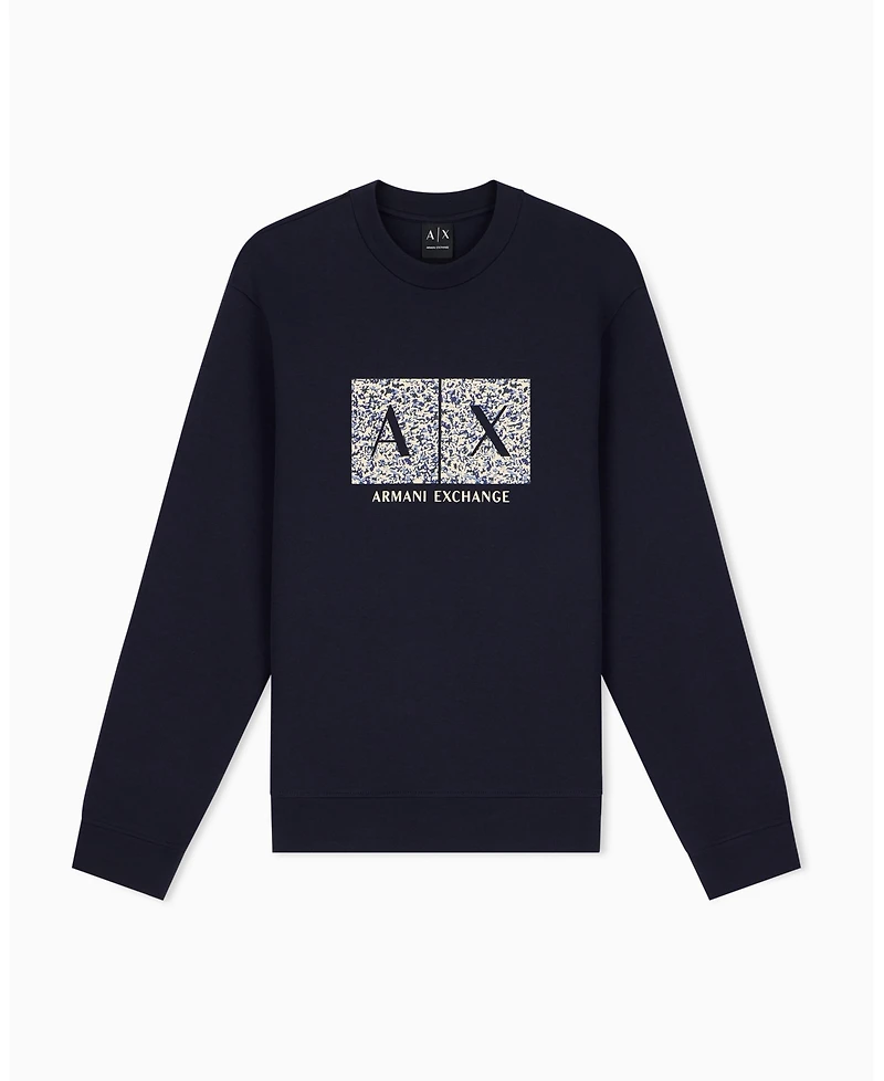 A|X Armani Exchange Men's Long Sleeve All-Over Logo Bonded Cotton Crewneck Sweatshirt
