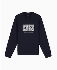 A|X Armani Exchange Men's Long Sleeve All-Over Logo Bonded Cotton Crewneck Sweatshirt