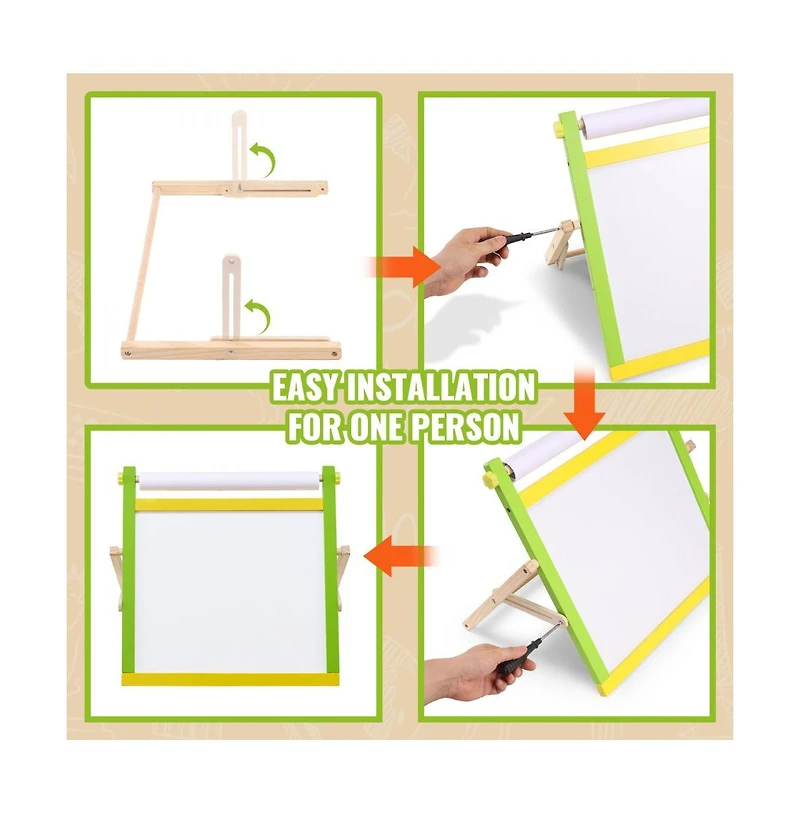 Slickblue 3-in-1 Kids Wooden Art Easel with Magnetic Whiteboard