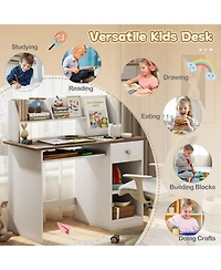 Sugift Kids Study Desk with Hutch Shelves and Keyboard Tray Drawer