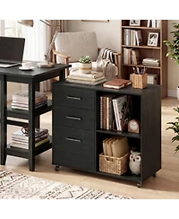 Sugift Mobile 3-Drawer Lateral File Cabinet and Rolling Printer Stand with Open Shelves