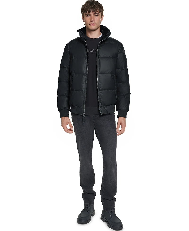 Karl Lagerfeld Paris Men's Sherpa Lined Stand Collar Puffer