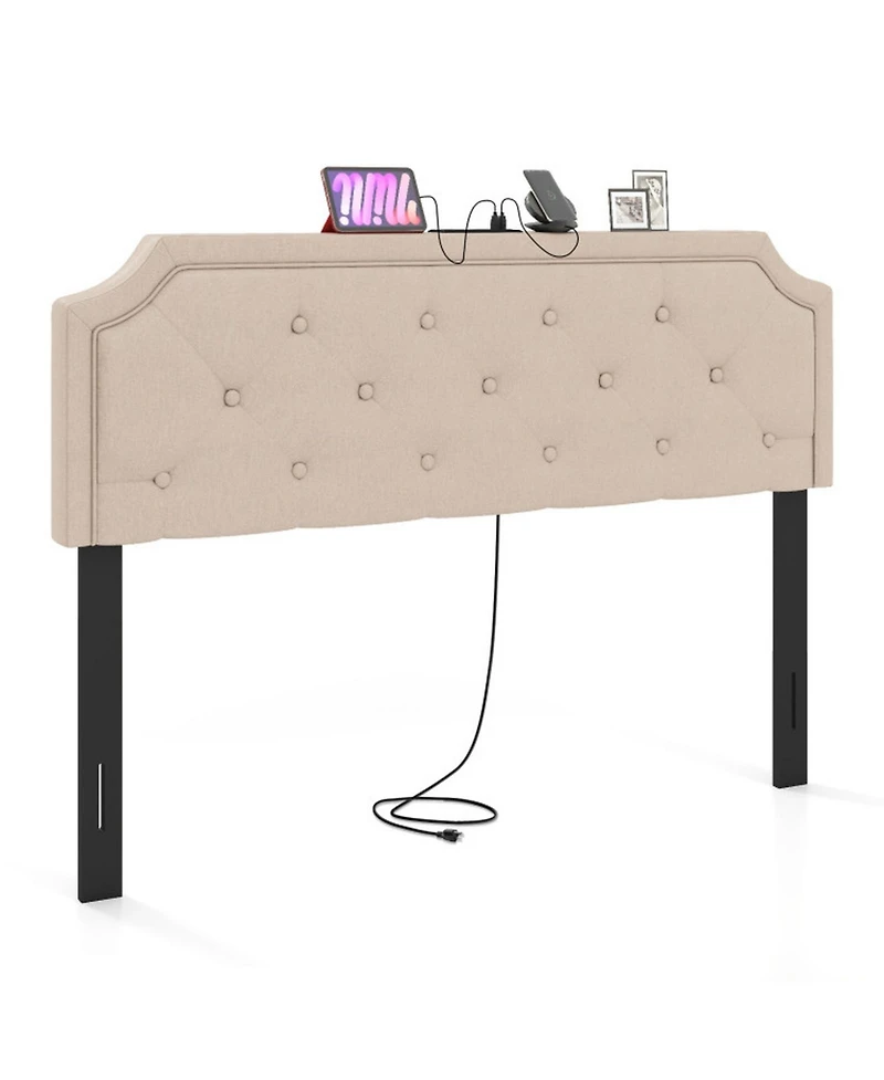 Sugift Tufted Upholstered Headboard for Full and Queen Bed with Usb Charging Ports