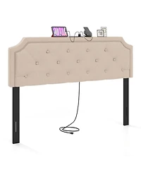 Sugift Tufted Upholstered Headboard for Full and Queen Bed with Usb Charging Ports
