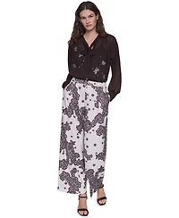 Karl Lagerfeld Paris Petite Lace Floral-Print Wide-Leg Pants, 28" Inseam
