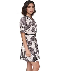 Karl Lagerfeld Paris Petite Floral-Print A-Line Belted Shirt Dress