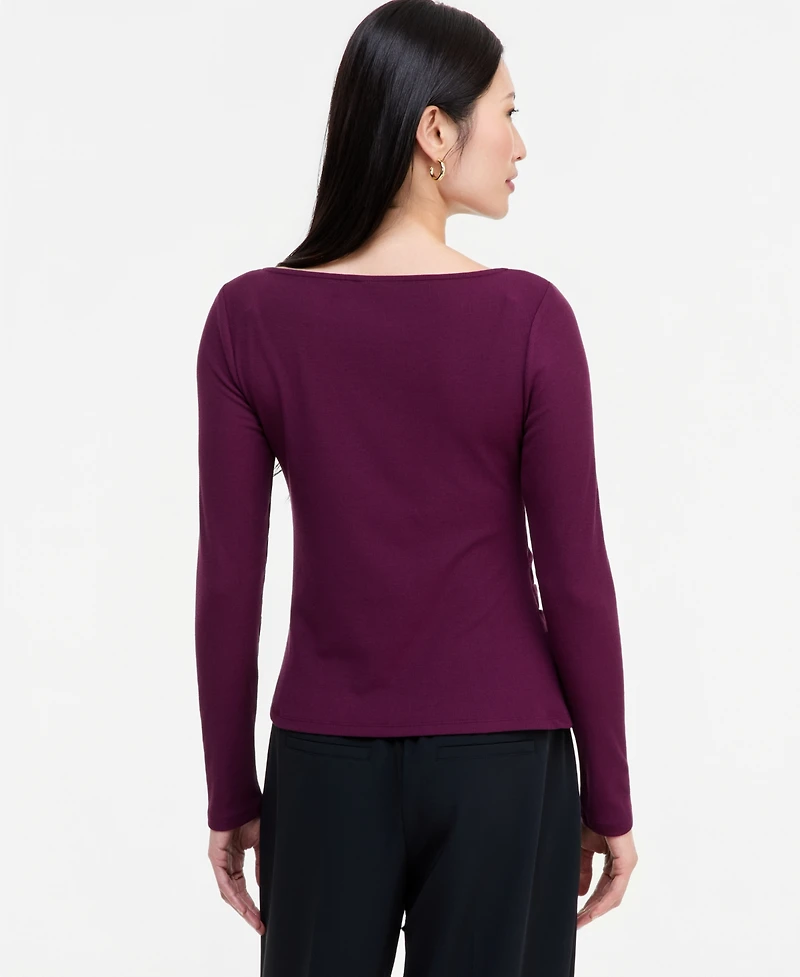 I.n.c. International Concepts Women's Long Sleeve Rib-Knit Boat Neck Top, Macy's Exclusive