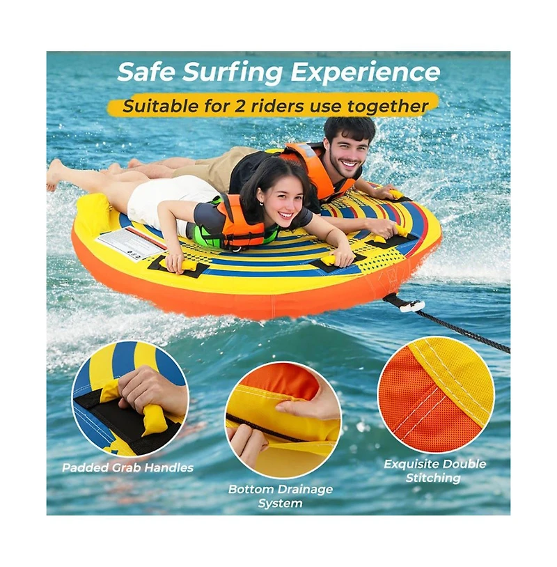 Hikeen 1 or 2 Person Inflatable Towable Tube for Boating with Quick Connector