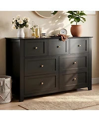 54" Wide 7-Drawer Lacquered Storage Chest, Modern Dresser Organizer with Multiple Drawers, Cabinet for Bedroom and Entryway