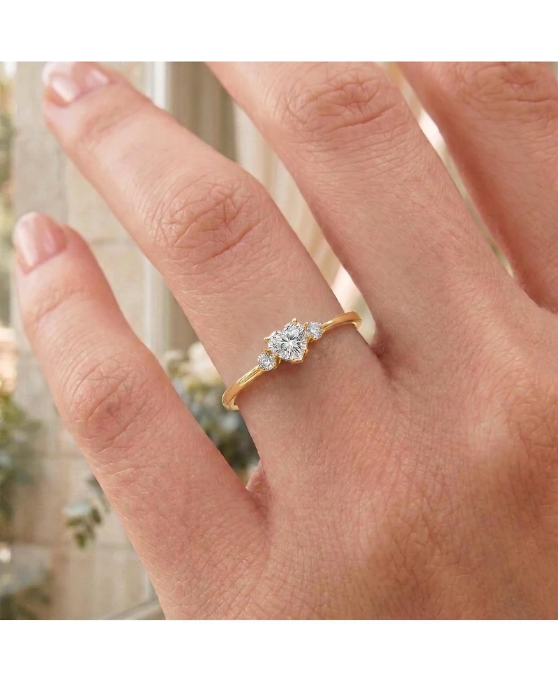 Sterling Silver Heart and Round Clear Cubic Zirconia's Three-Stone "I Love You" Ring