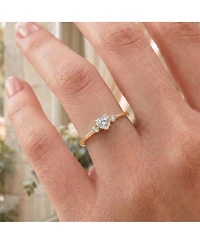 Sterling Silver Heart and Round Clear Cubic Zirconia's Three-Stone "I Love You" Ring