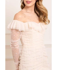 Needle & Thread Womens Sequin Glimmer Rouched Off-shoulder Gown