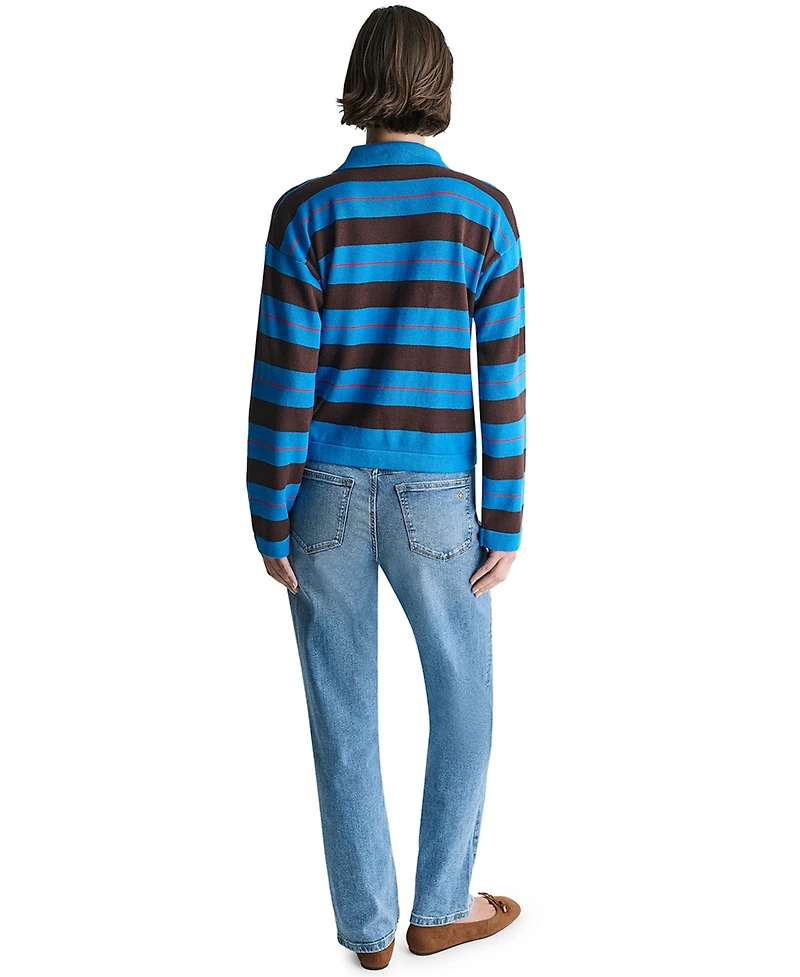 Bcbg Women's Long-Sleeve Striped Rugby Polo Sweater