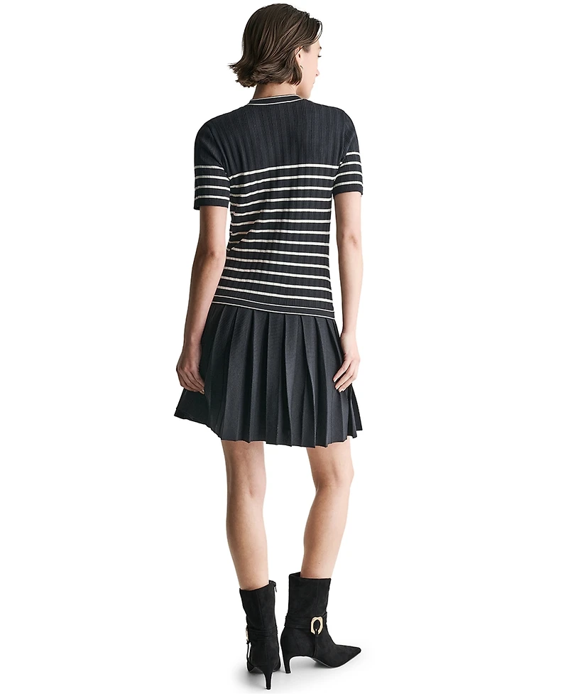 Bcbg Women's V-Neck Striped Drop-Waist Mini Dress