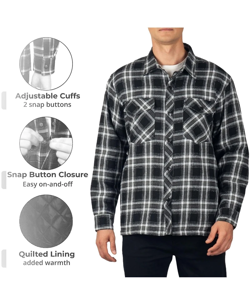 Alpine Swiss Men's Henry Quilted Flannel Shirt Heavyweight Warm Plaid Snap Front Shacket Overshirt