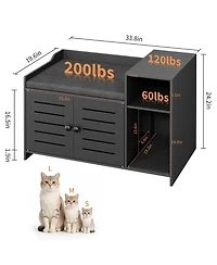 homfan Hidden Litter Box Furniture with Cushion, Mark Pad, Storage Shelf, Odor Control, Large Modern Wooden House Cabinet, Fits Most Boxes