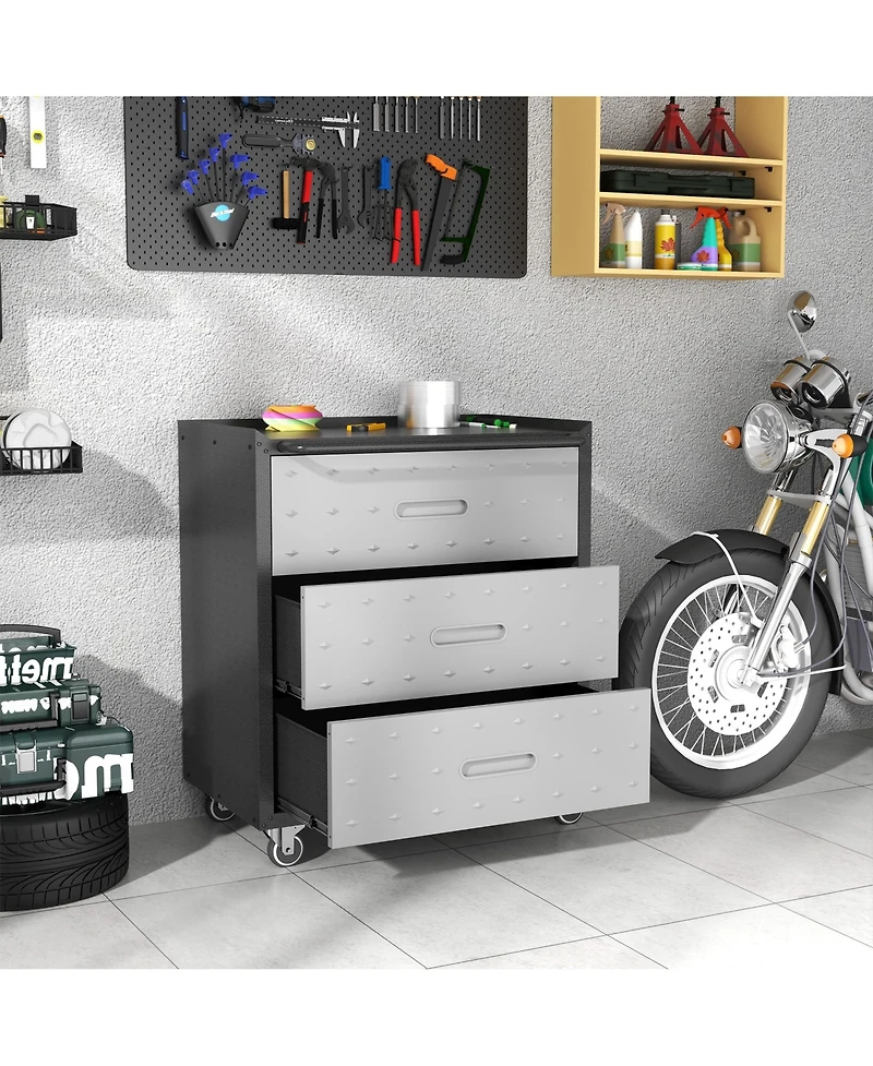Boyel Living Rolling Tool Cabinet 3 Drawer Steel Lockable Casters Garage Organizer