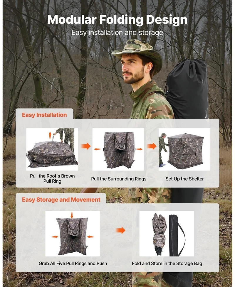 Sugift 4-5 Person See Through Ground Blind Portable 360 Degree Concealed Shelter with Carrying Bag