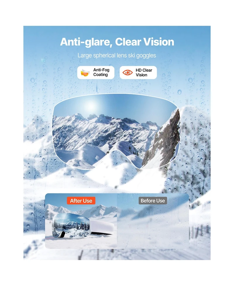 Sugift Frameless Otg Anti-Fog Snow Goggles With Spherical Lens Tpu Frame For Men Women Youth